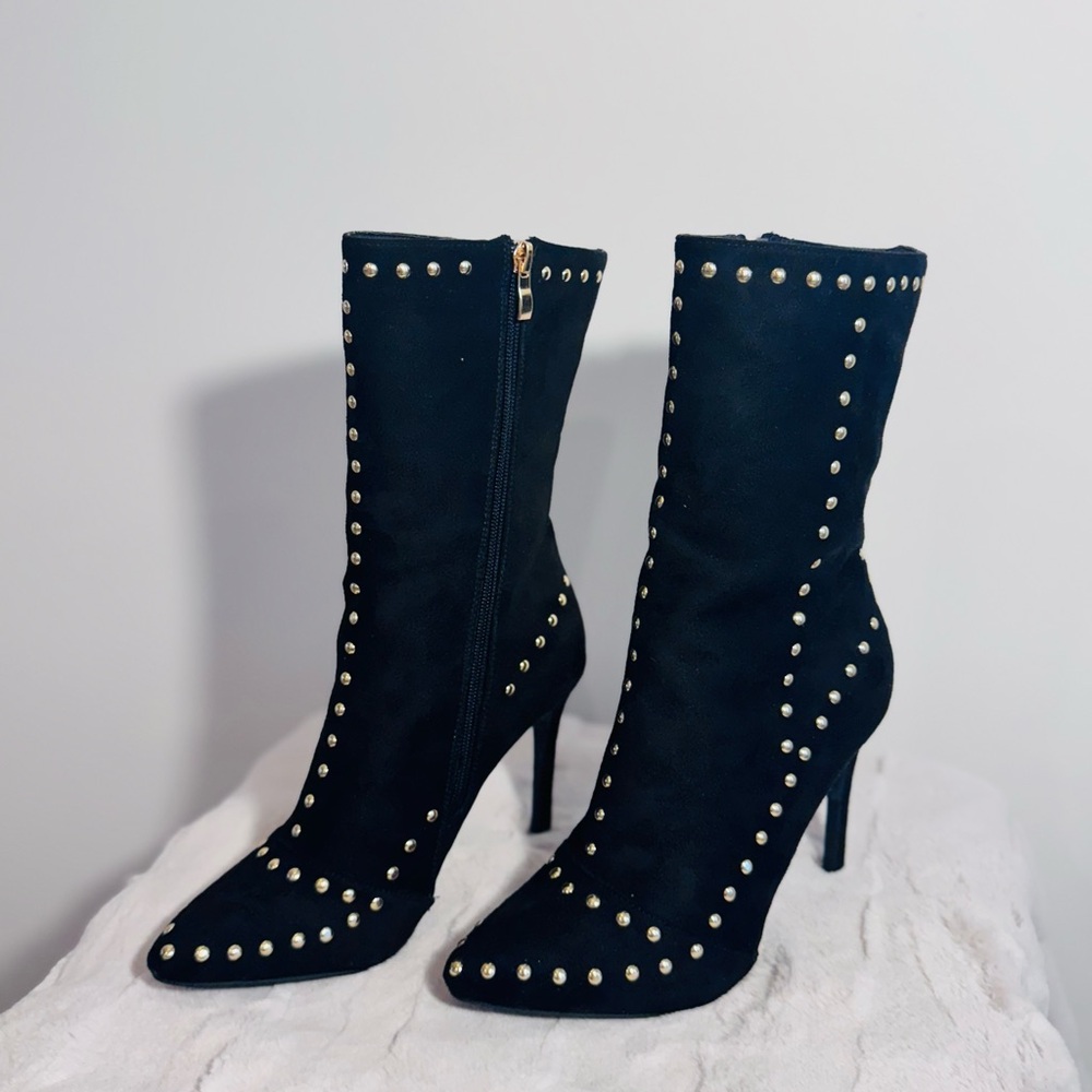 Black Studded High Heel Boots